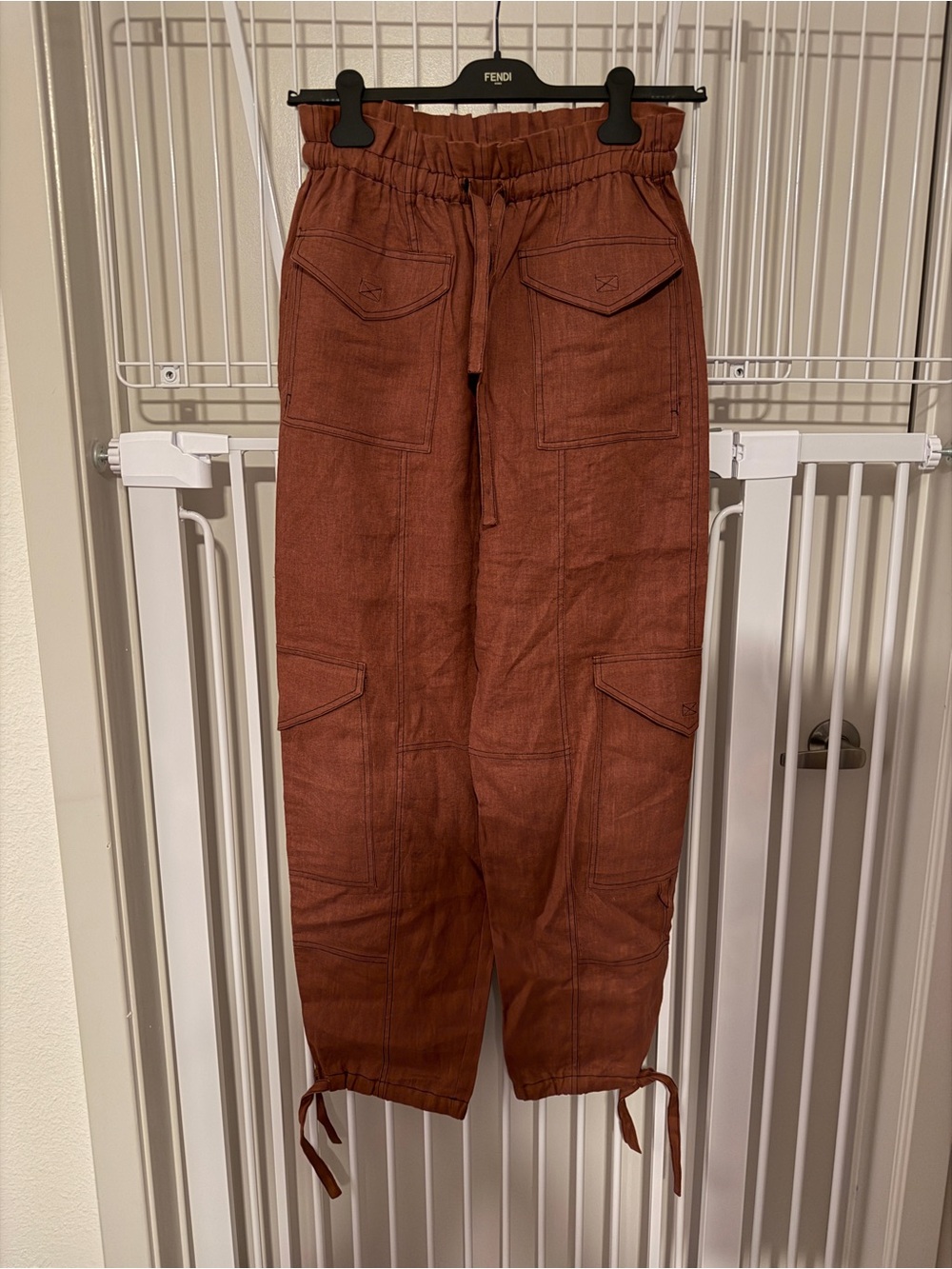 Ganni Paperbag-Waist Rust Brown Cargo Pants